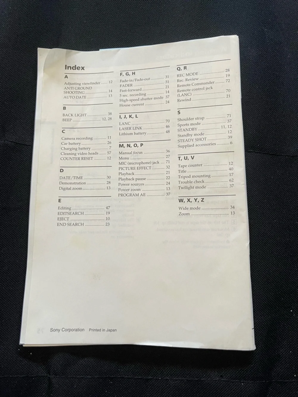 Sony White Video Camera Recorder Manual with Black Illustration